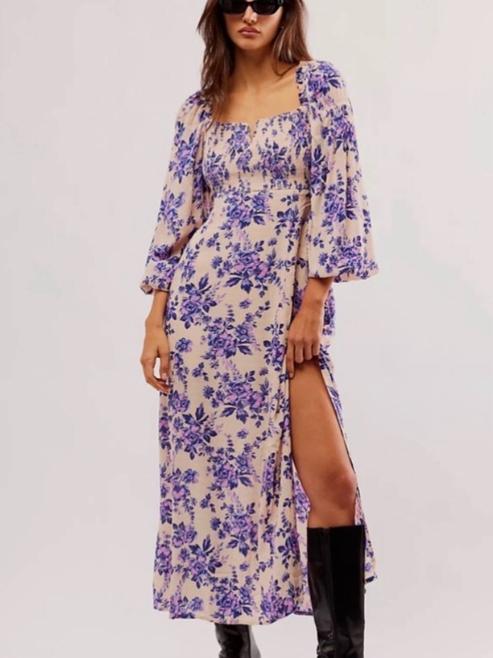 Free People Floral Long Sleeve Maxi Dress IRIS COMBO